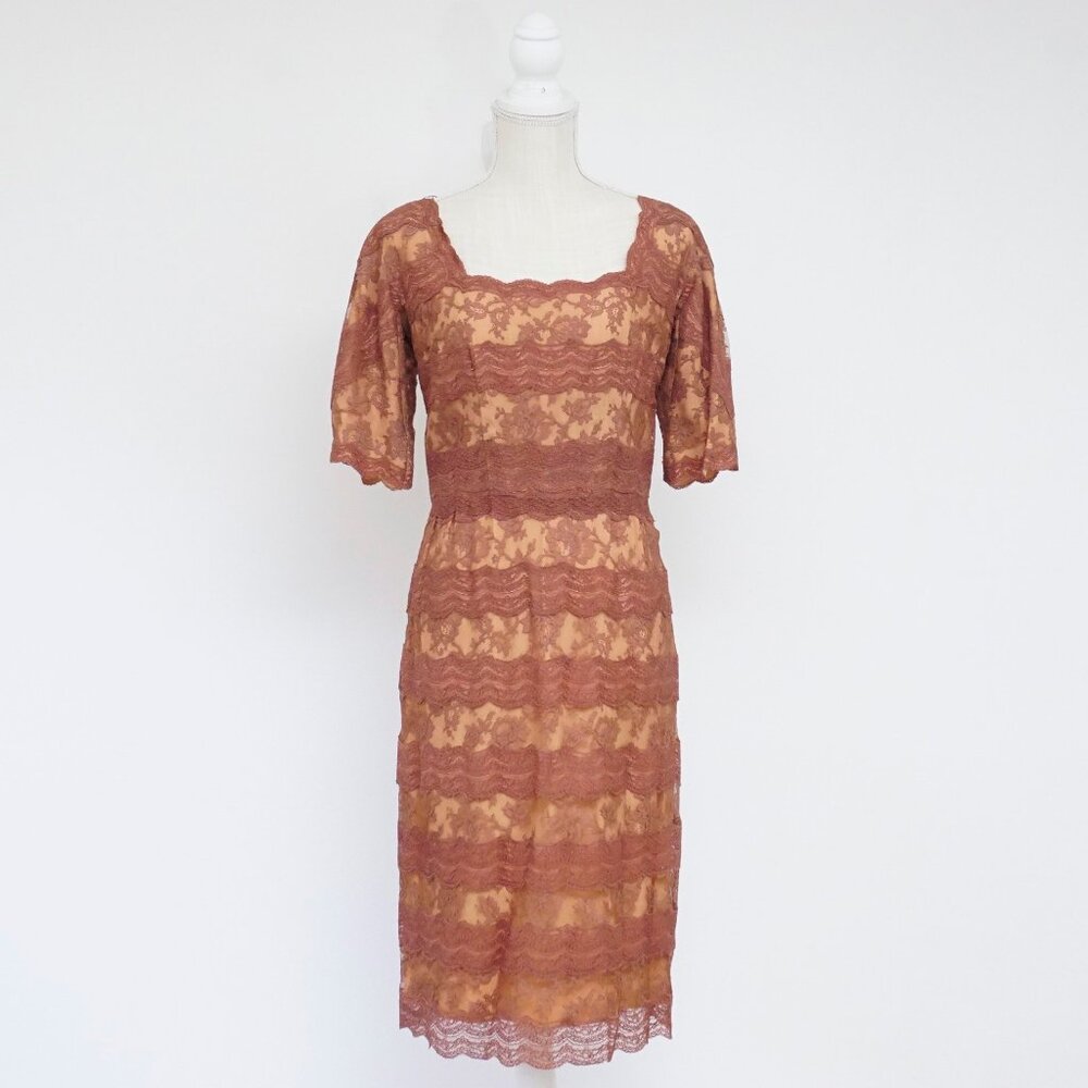 Vintage 50s Lace Sheath Dress Beige From Larry Aldrich for Milgrim M